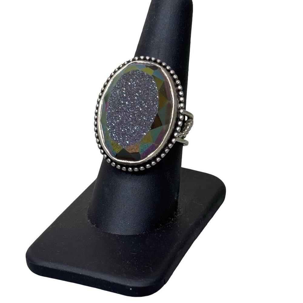 Colleen Lopez Sterling Silver 925 Purple Druzy Mystic Ring Size 8 Adjustable - Picture 8 of 12